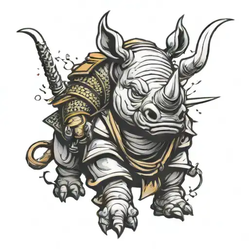 Cartoon Rhino Ronin Samurai