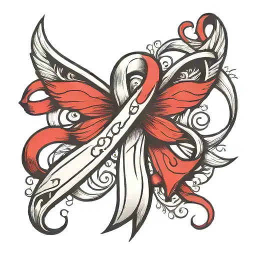 White And Red Cancer Ribbon
