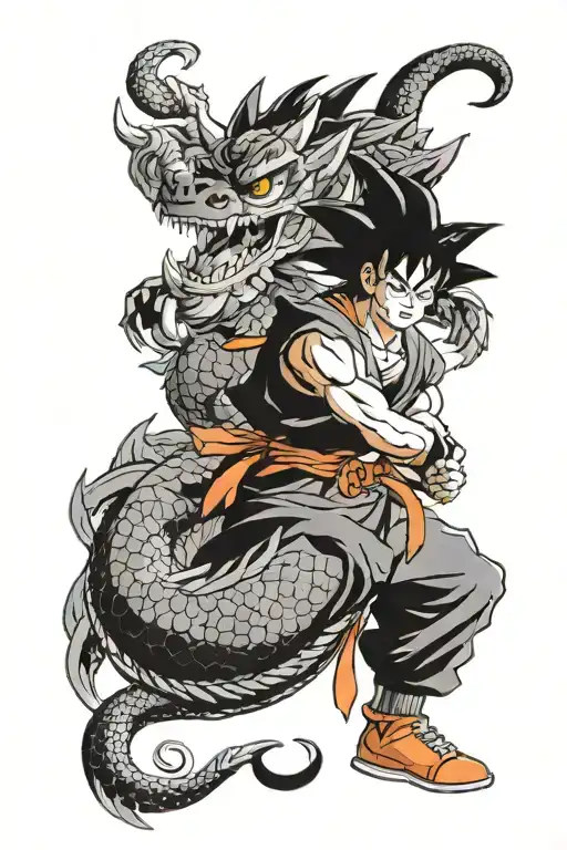 Son Goku And A Dragon