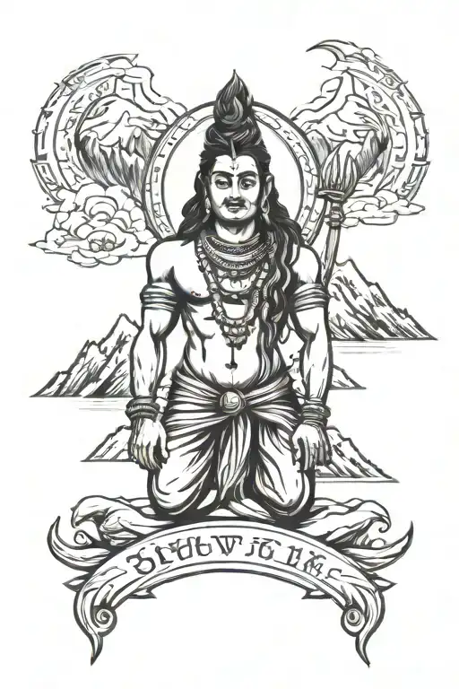 Shiva Tattoo With Shiva Mantra And Mountain Range