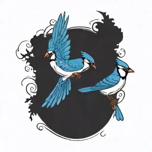 Cardinal And Blue Jay Bird Flying