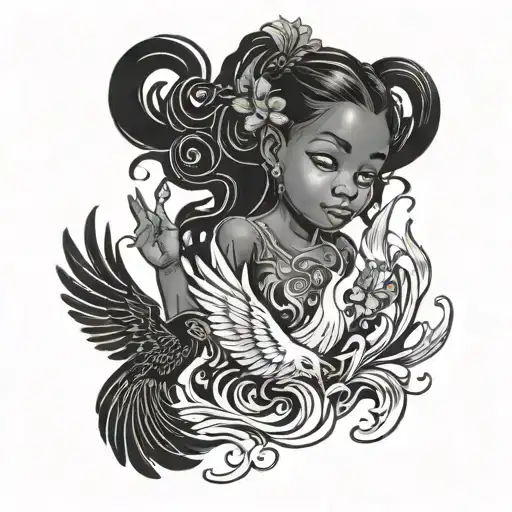 Black Little Girl And A Phoenix Rising From The Ashes