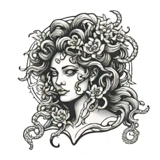 Mystical Medusa With Flowers