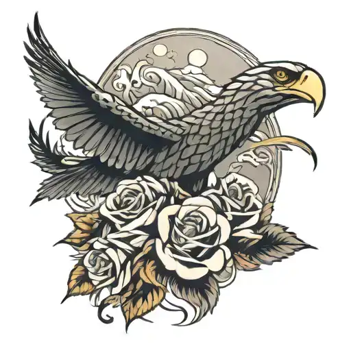 Snake And Rose And Eagle Soaring