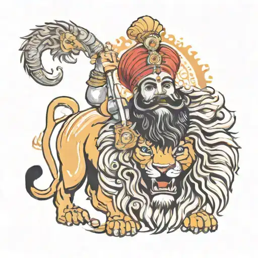 Guru Gobind And Lion Roaring