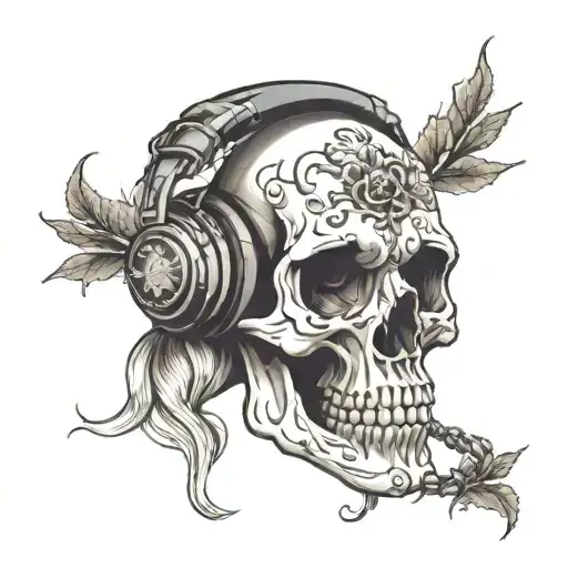 Skull Wearing Headphones