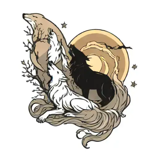 Sirius And Wolf Howling At The Moon