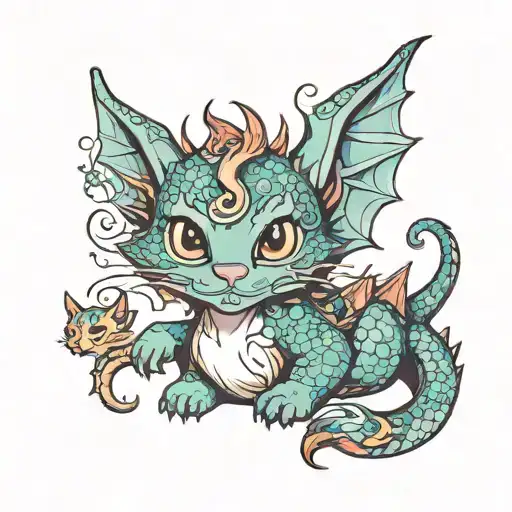 Cute Dragon With Cat