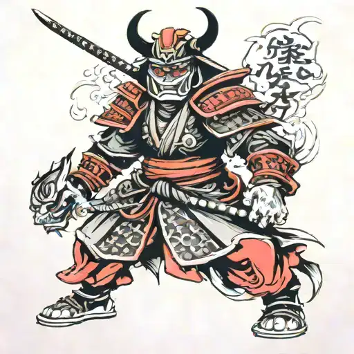 Samurai With Oni Mask