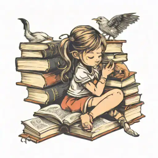 Little Girl Reading On A Stack Of Books