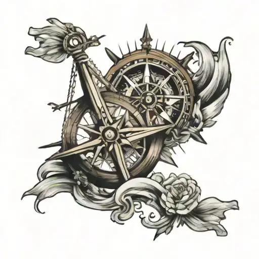 Ship At Sea Compass Guide And Cross