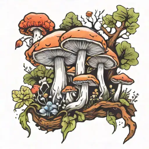 Mushrooms And Fungi In A Forest