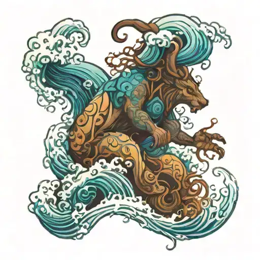 Druid Forms Mixed With Ocean Waves
