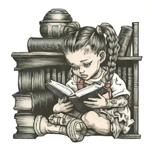 Little Girl With Pigtails Reading On A Stack Of Books