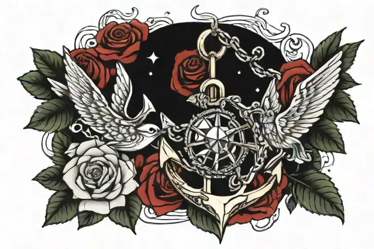 Diamond Sea Anchor Swallow Intertwined Roses