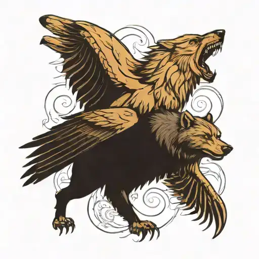 Wolf And Bear In Raven Wings