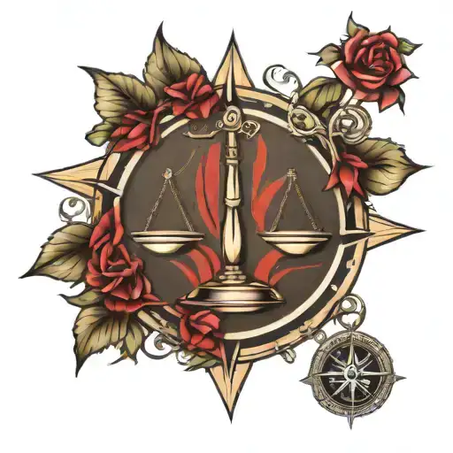 Scales Of Justice In A Compass Rose