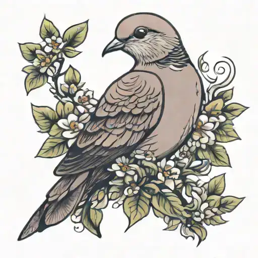 Mourning Dove With Flowers And Leaves