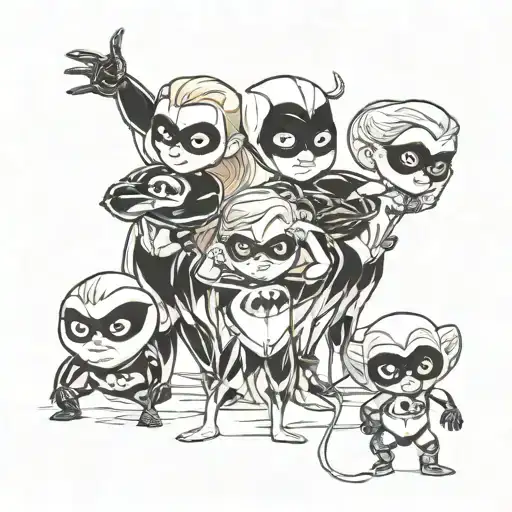 I Want A Tattoo Of The Incredibles From Pixar Standing Next To Each Other In Total Black Colouring