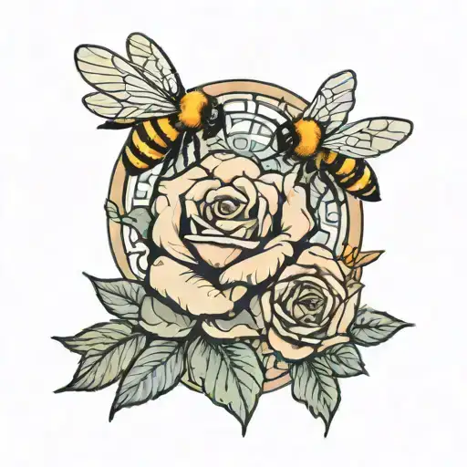 A Rose With Two Bees Sitting On One Petal