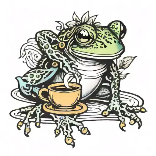 Black Line Tattoo Around Ankle With Gap Where Frog Drinks Coffee