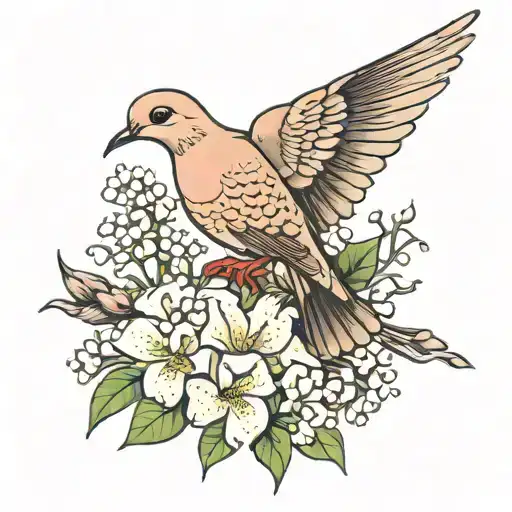 Mourning Dove With Lily Of The Valley And Carnations