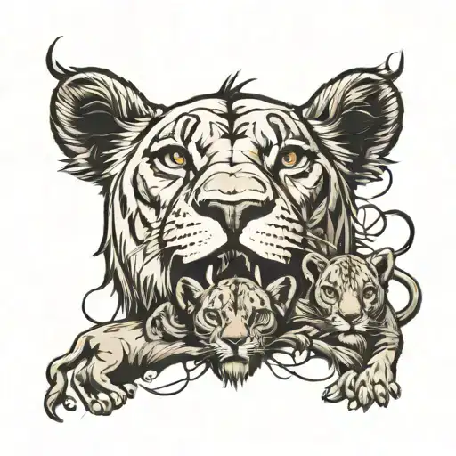 Lioness Protecting Her Cubs Playing Card