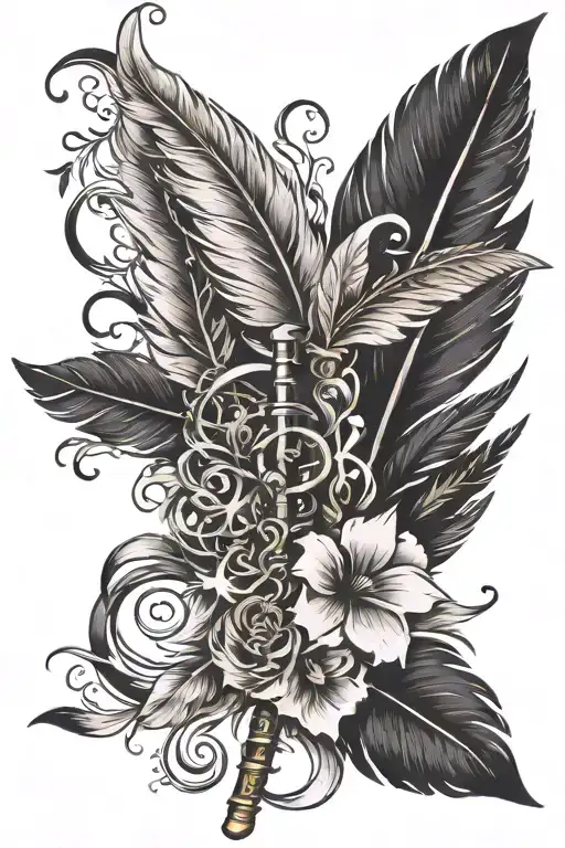 Feather Pen Writing Lyrics Music Notes Intertwined