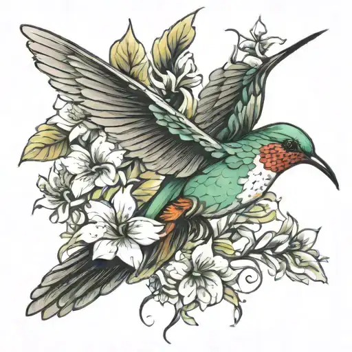 Humming Bird With Flowers
