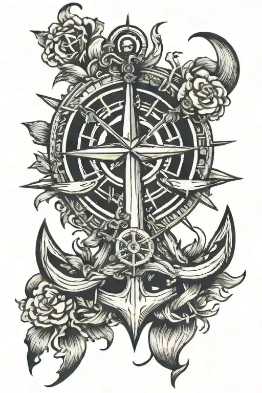 Fouled Anchor With Compass Rose And North Star