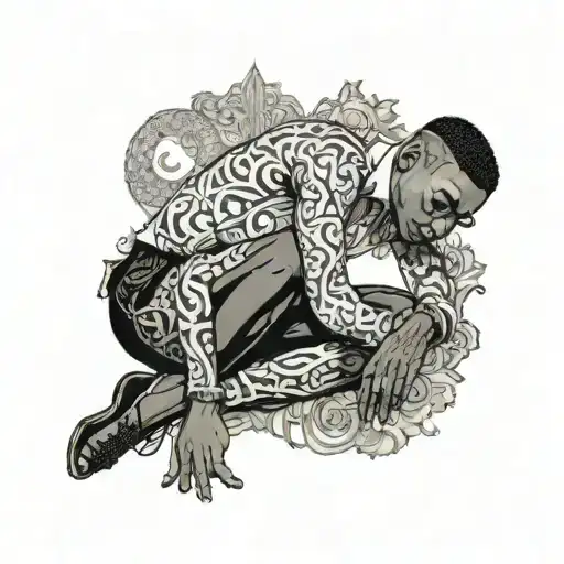 Muscular Black Boy In Sheer Shirt And Lace Pants