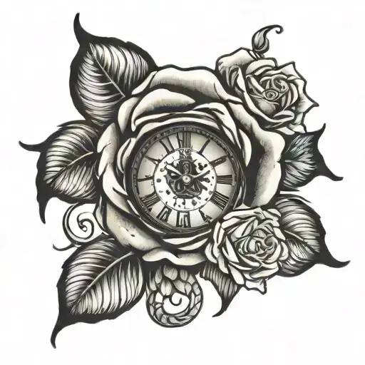 Rose With Clock With Roman Numerals
