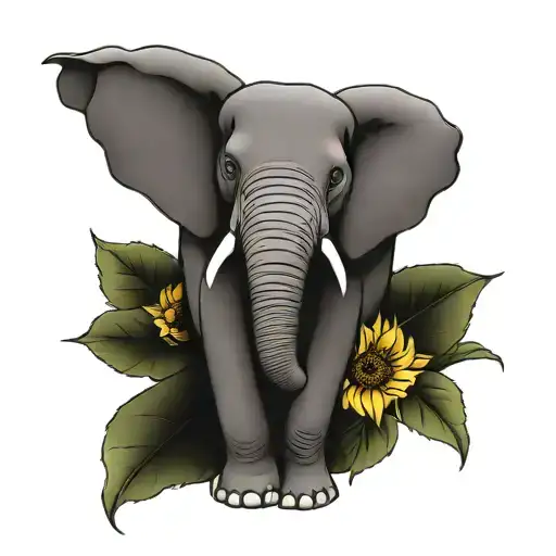 Balinese Elephant Holding A Sunflower