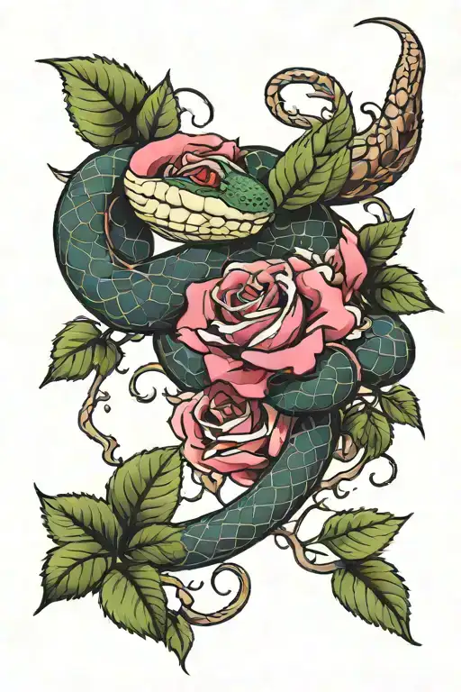 Snake Wrapped In Rose Plant