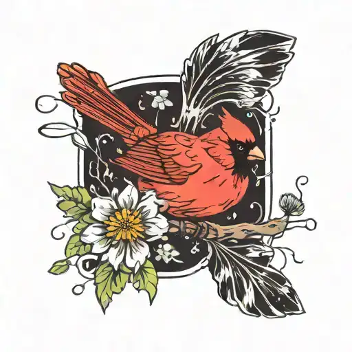 Red Cardinal With Dandelions Blowing Across