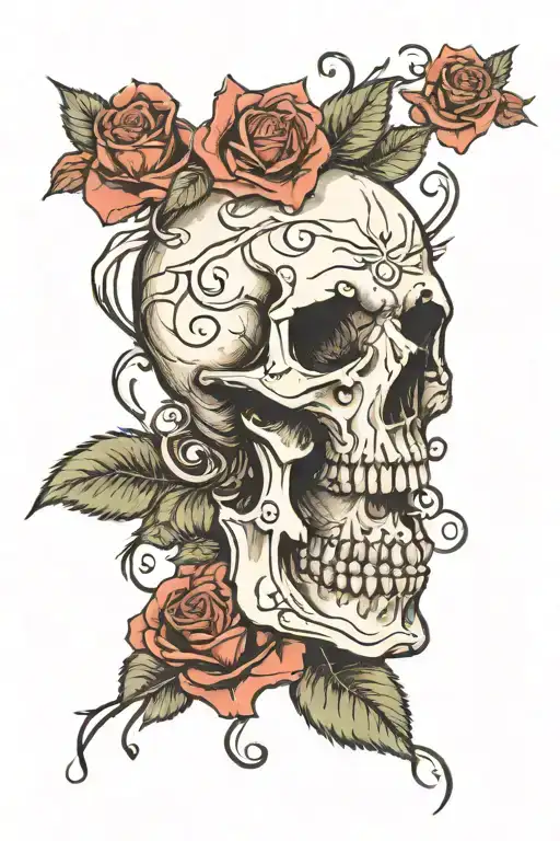 Skull And Roses Intertwined