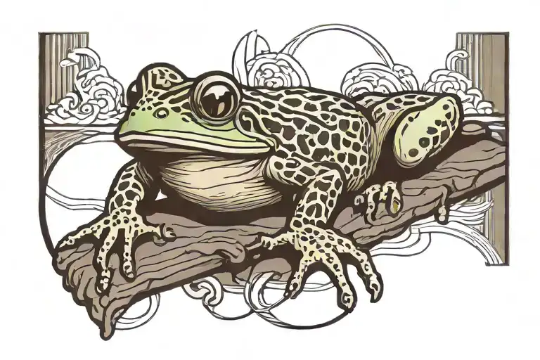 Black Line Tattoo Around Ankle With Gap Where Frog Drinks Coffee