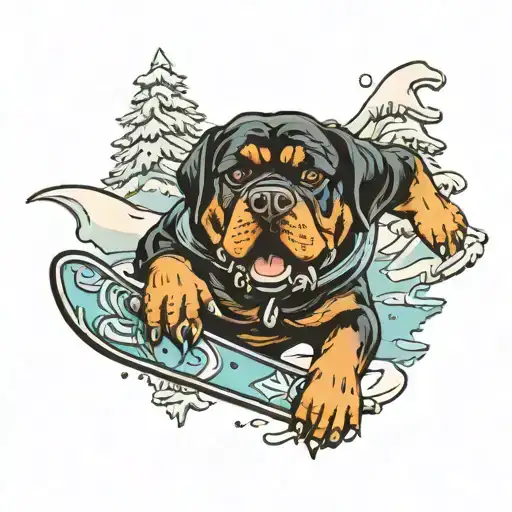 Rottweiler Snowboarding