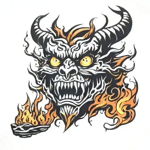 Forest Fire With Flames And The Smoke Rising Making A Demon Face