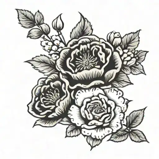 Carnation Geranium Rose Birt Flower In The Middle