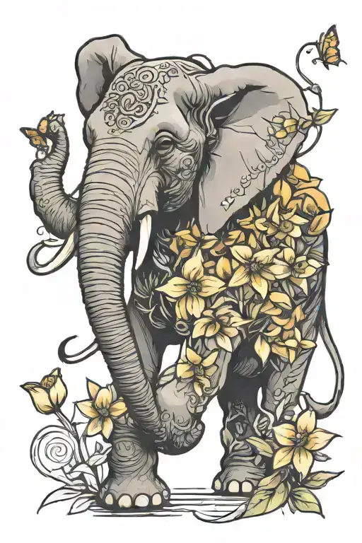 Elephant With Daffodils