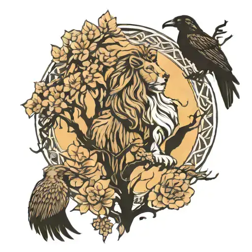 Lion Camel Tree Crow