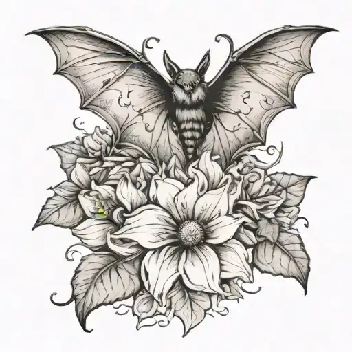 Bat And Black Dahlia Flower