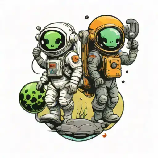 Cartoon Astronaut And Alien