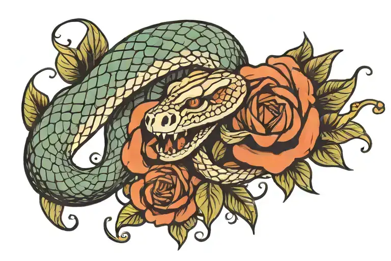 Snake Wrapping Around Rose For Left Side Of Head