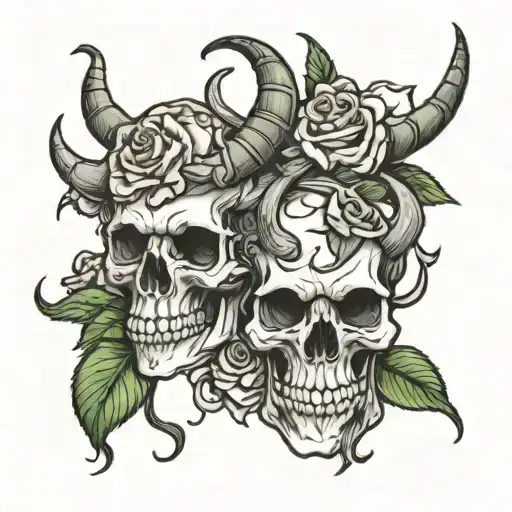 Skulls With Horns Money Rose Intertwined