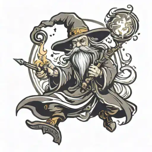 Cartoon Wizard Casting Fireball