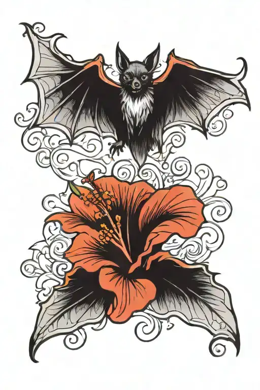 Bat And Hibiscus Flower