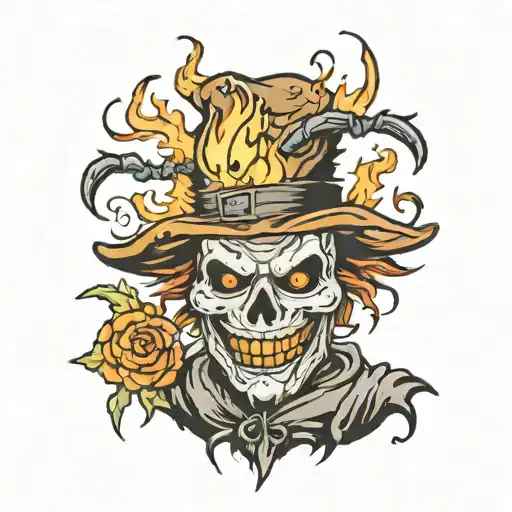 Looking Halloween Scarecrow Head On Fire On Arm