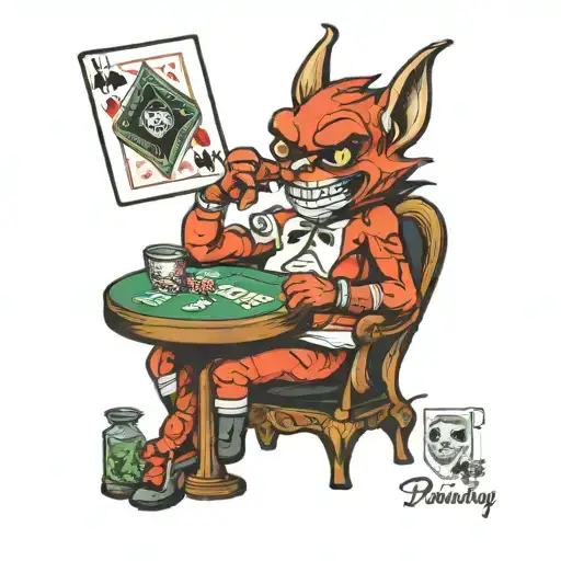Cartoon Imp Playing Poker